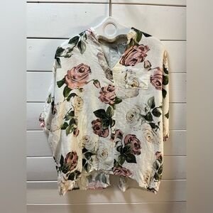 VIOLA BORGHI Cream Floral Linen Blouse 2X